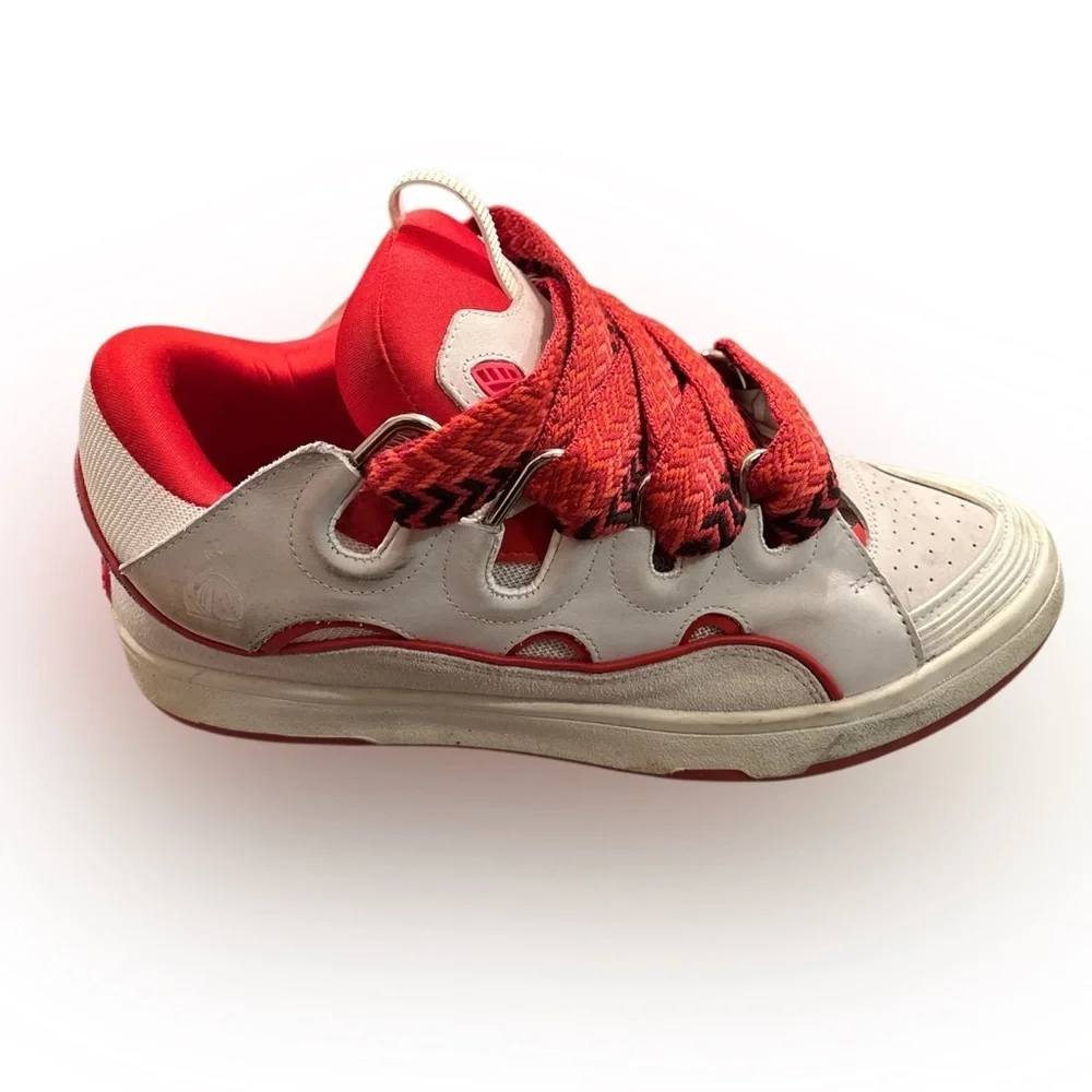 Red Lanvin Curb Panelled Sneakers Sz45 11-12 Men Fit 9-10 Women SSENSE Exclusive